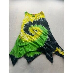 One Love Tank Top Womens Large Multicolor Tie Dye Tunic Sharkbite Hem Sleeveless